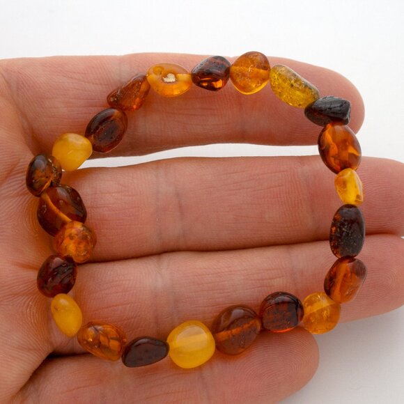 Polished Amber Beads Bracelet, 100% Natural Raw Amber 18cm, Unisex Bracelet - Picture 6 of 7